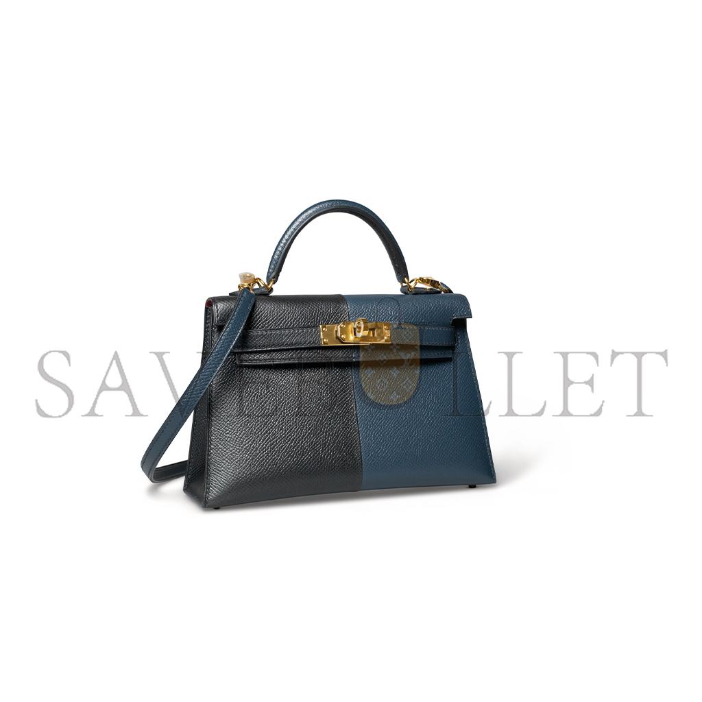 H**mes master edition bleu indigo, black & rouge grenat epsom leather mini kelly ii with gold hardware (19*12*5.5cm)
